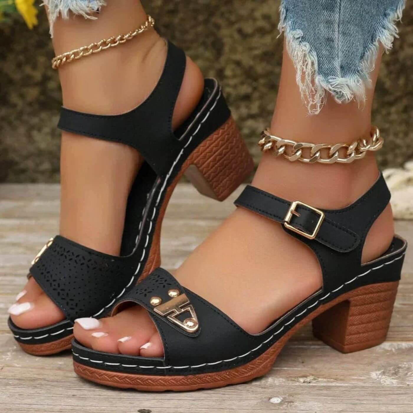Élise - Sandales Orthopédiques à Talon et Bride Cheville