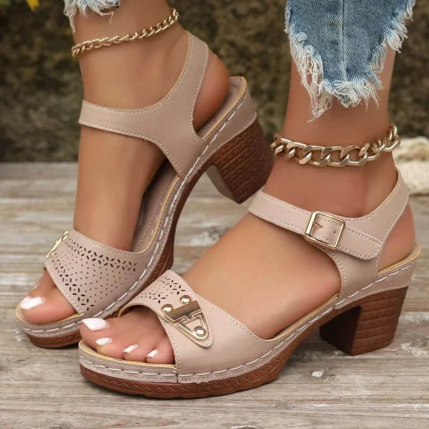 Élise - Sandales Orthopédiques à Talon et Bride Cheville