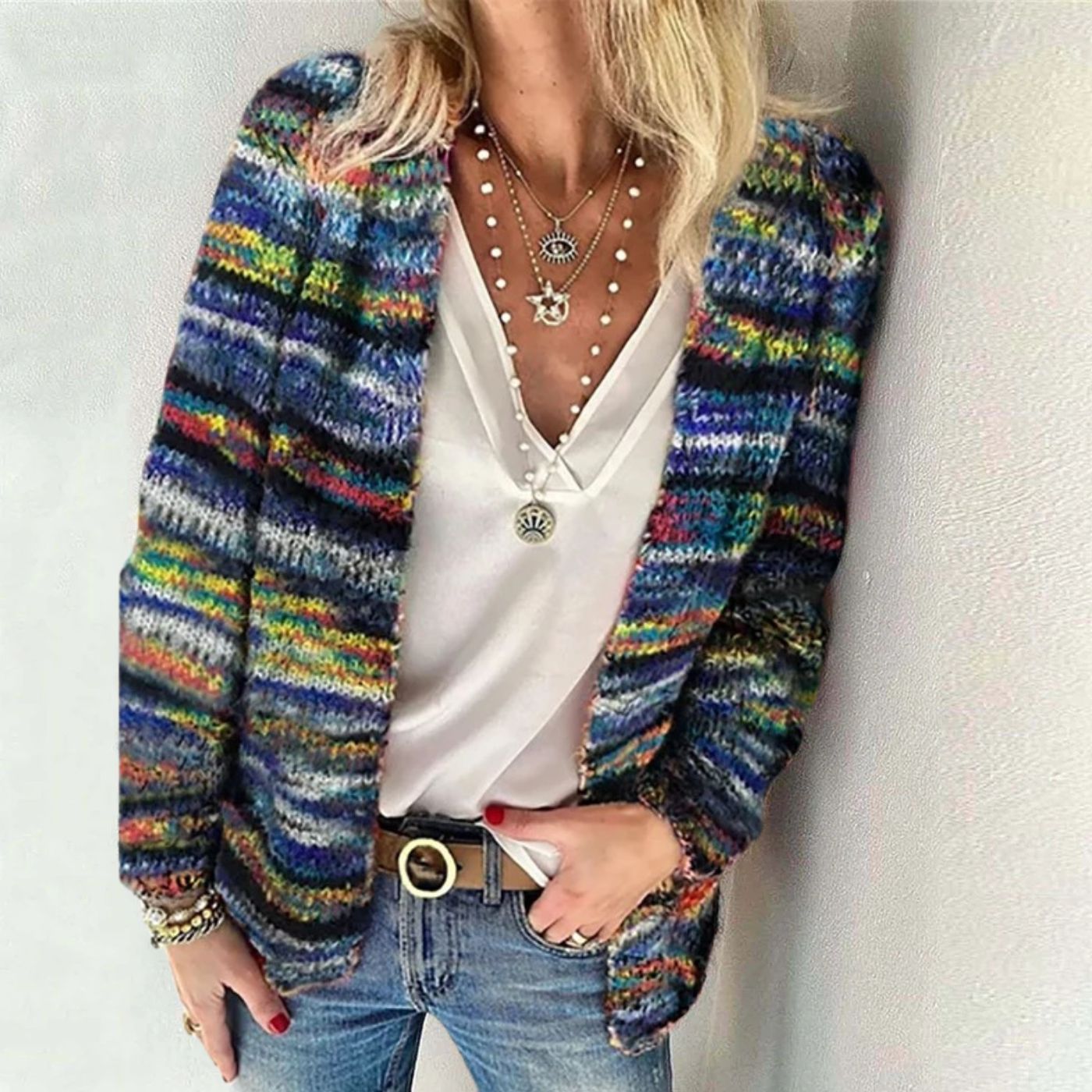 Cécile™ - Gilet Tricoté Multicolore Douillet
