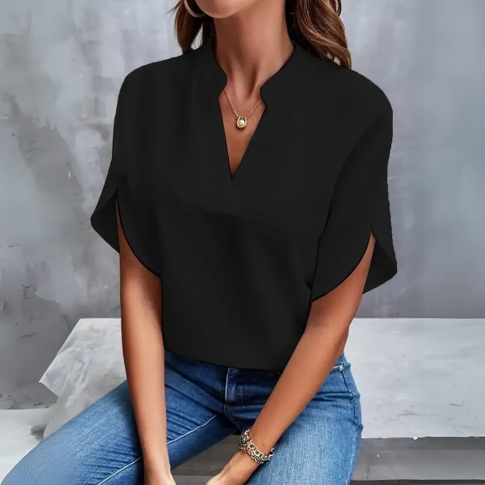 Viviane™ - Blouse Élégante et Épurée à Col en V